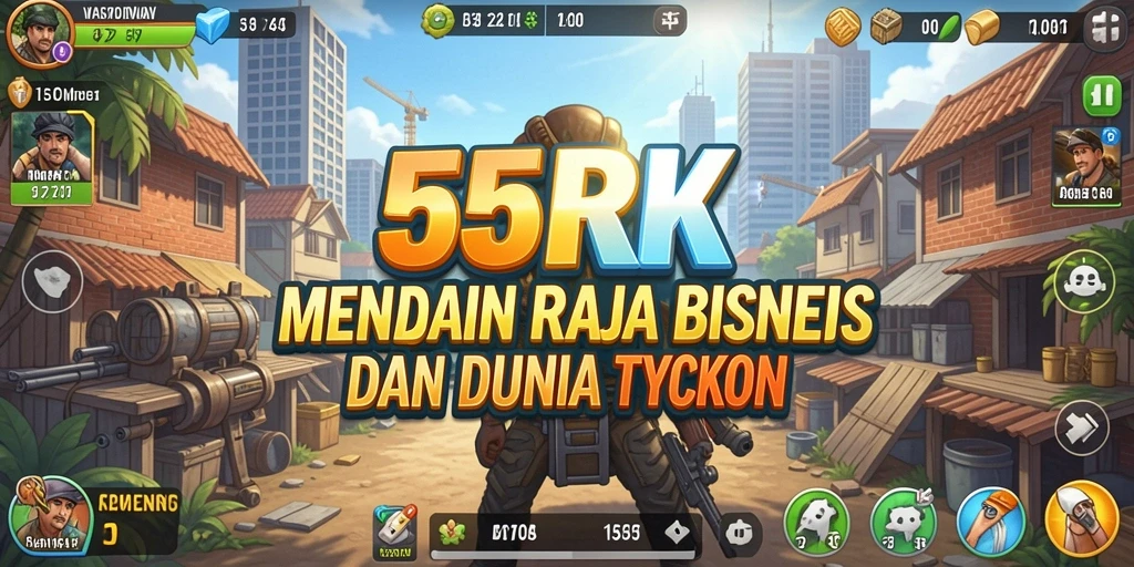 Tampilan gameplay seru dalam 55RK yang menampilkan manajemen bisnis.