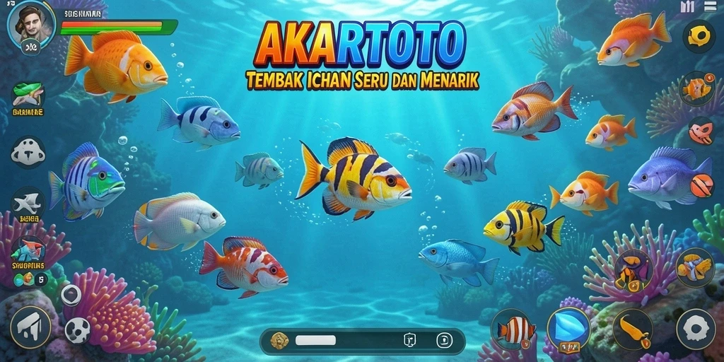 Tampilan gameplay AKARTOTO yang penuh aksi menembak ikan.
