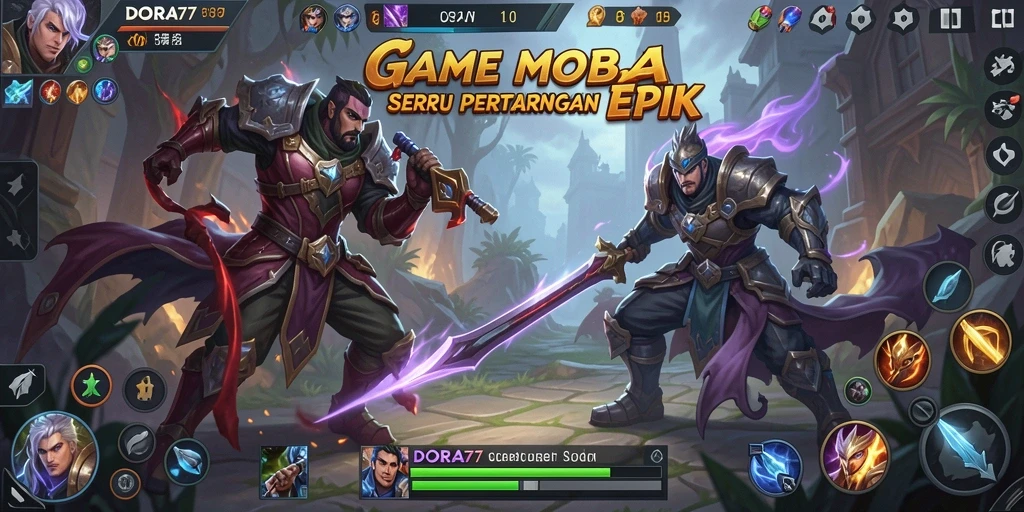 Tangkapan layar menunjukkan aksi seru dalam game MOBA DORA77.