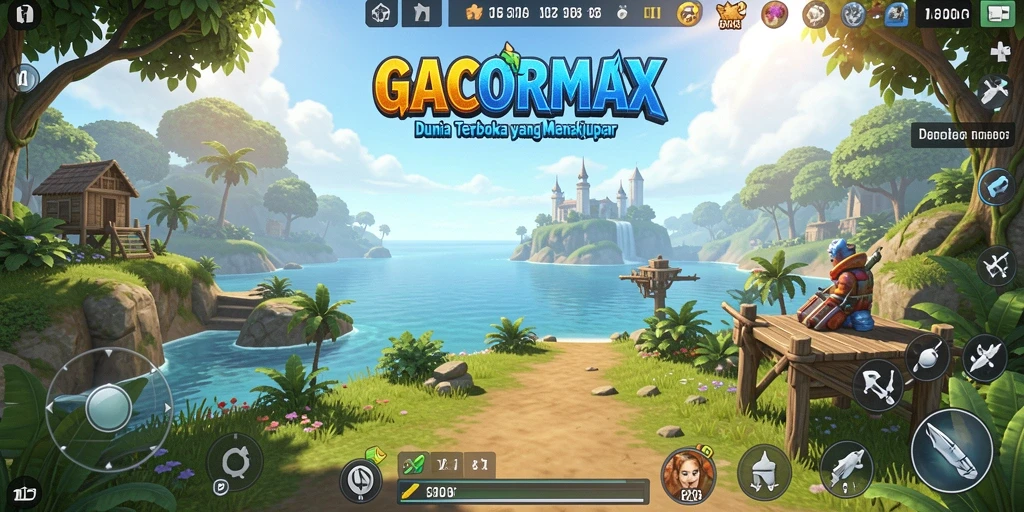 Screenshot gameplay GACORMAX yang menunjukkan eksplorasi dunia terbuka.
