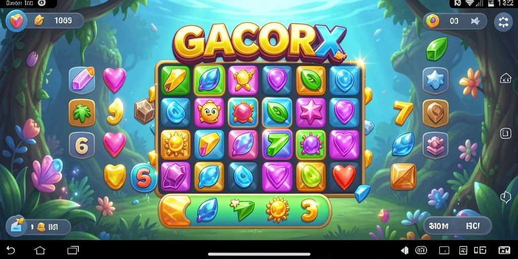 Screenshot GACORX menampilkan gameplay Match-3 yang menarik dan penuh warna.