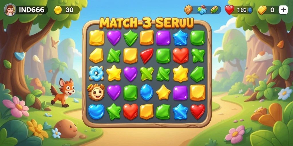 Tangkapan layar gameplay IND666 menampilkan momen seru bermain Match-3.