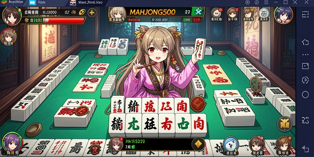 Tampilan gameplay seru dari MAHJONG500 dengan karakter Anime menarik.