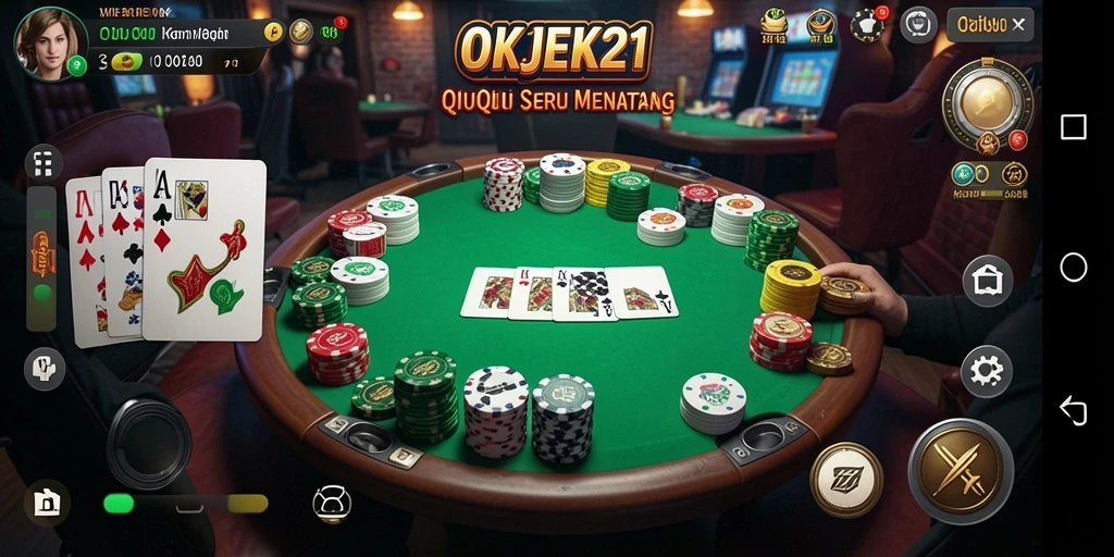Tampilan gameplay seru dari OKJEK21 yang menampilkan permainan QiuQiu.