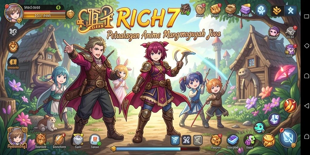 Screenshot utama RICH7 menampilkan aksi seru dalam gameplay Anime.