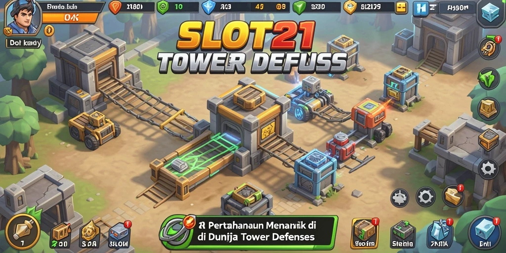 Tampilan gameplay SLOT21 yang menarik dalam pertahanan menara.