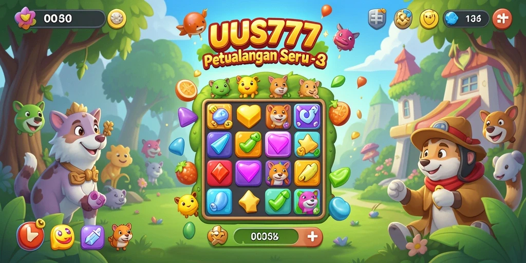 Gameplay seru UUS777 dengan permata berwarna-warni di level tantangan.